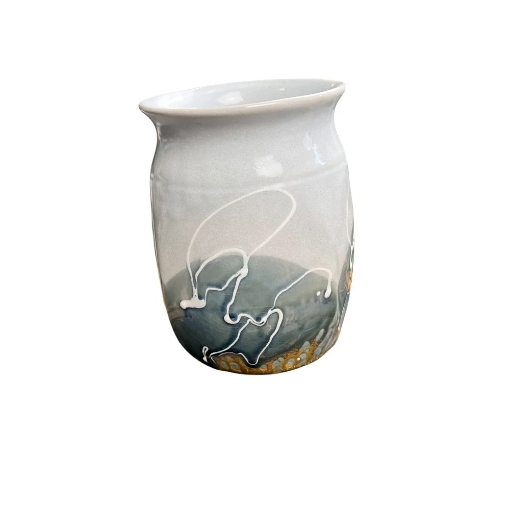Hively Pottery Monmouth Oregon Studio Art Vase Blue Grey Stoneware 7 Inch
